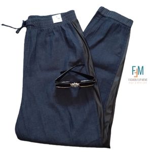 Encore Jeans Elastic Waist Cotton Denim & Faux Leather Jogger 3X RARE Find!